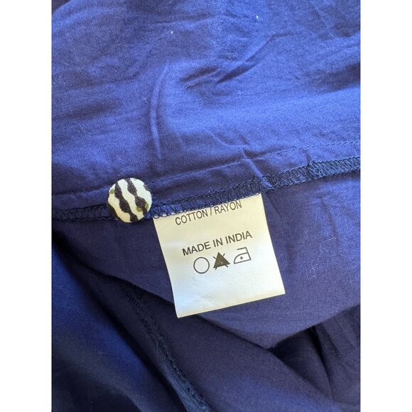 eShakti Dress M10 Navy White Leaf Print Midi V-Neckline & Short Sleeves - Picture 4 of 7